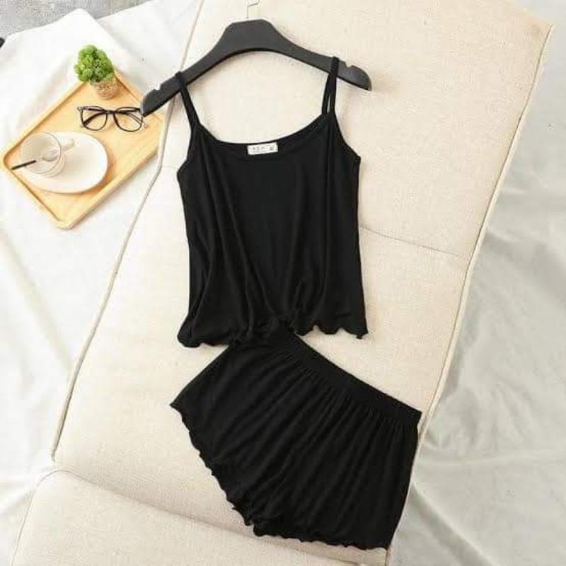 Ultra-soft 2-piece sleepwear - Black Camiset With Short