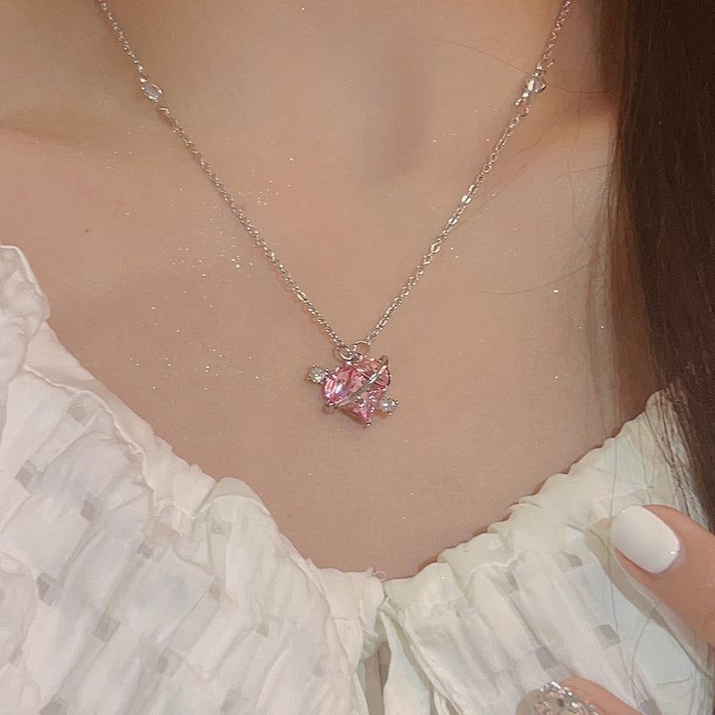Pink Heart - Silver Plated Necklace