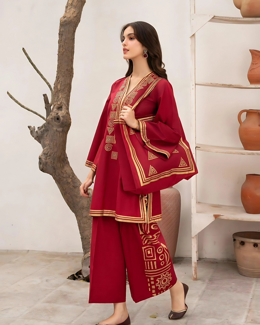 Embroidered Linen Shirt and Trouser with Handbag