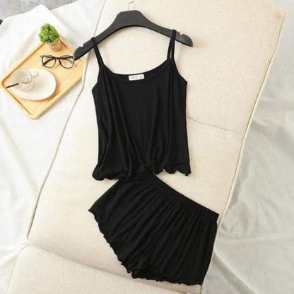 Ultra-soft 2-piece sleepwear - Black Camiset With Short