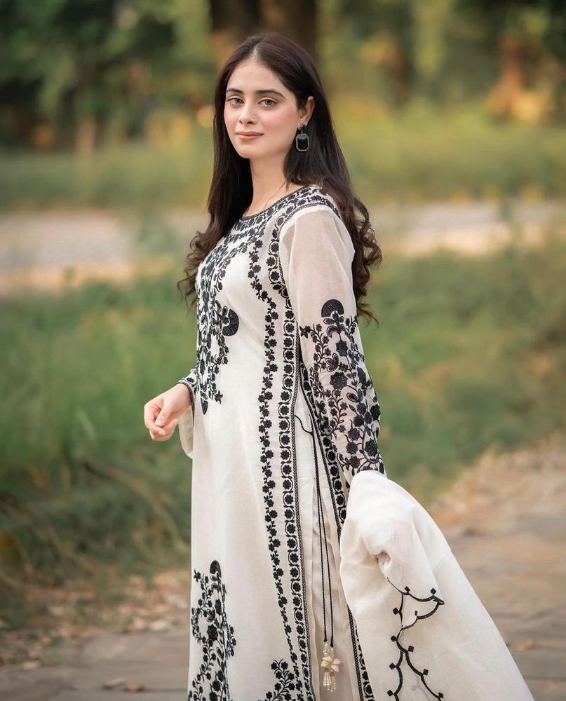3-Piece Organza Embroidered Stitched Suit
