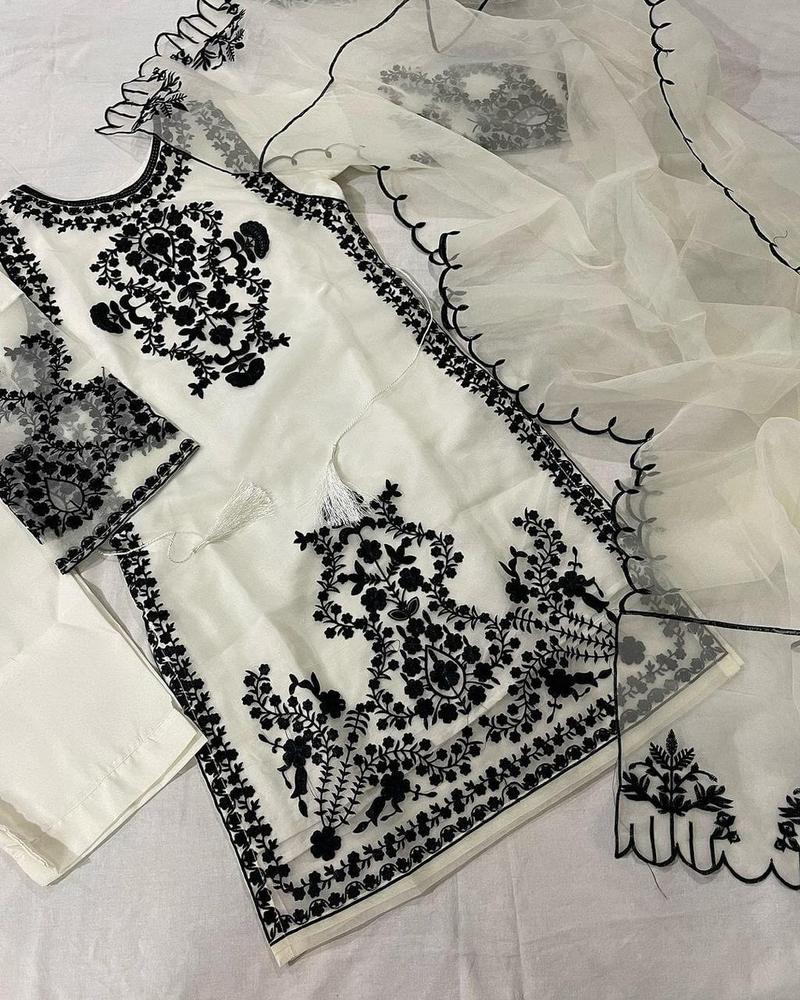 3-Piece Organza Embroidered Stitched Suit