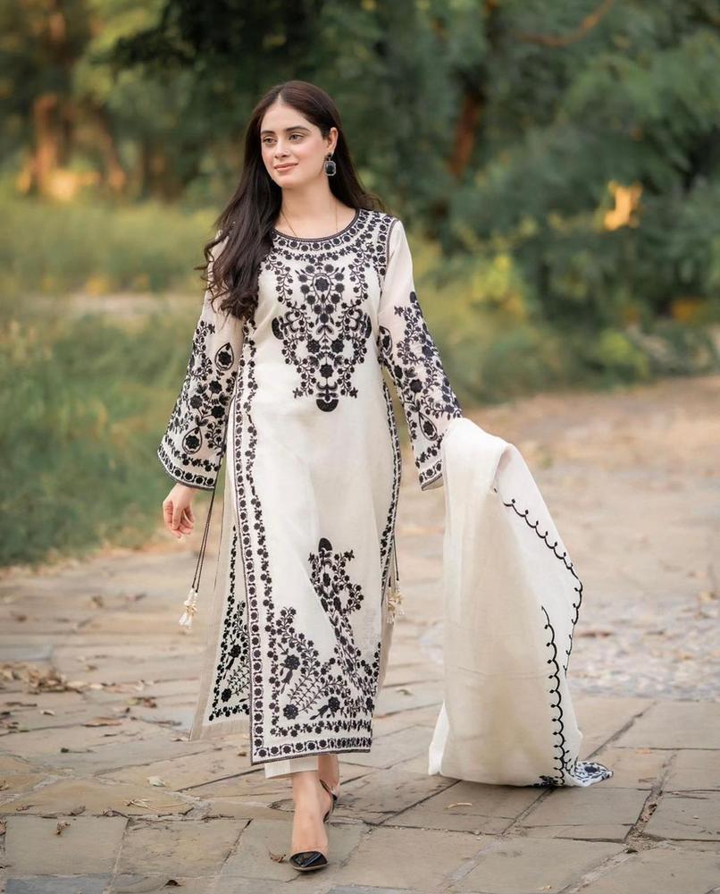 3-Piece Organza Embroidered Stitched Suit