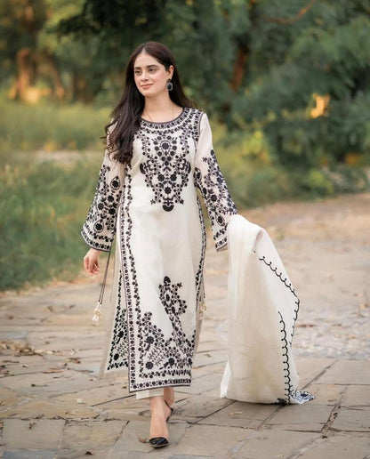3-Piece Organza Embroidered Stitched Suit