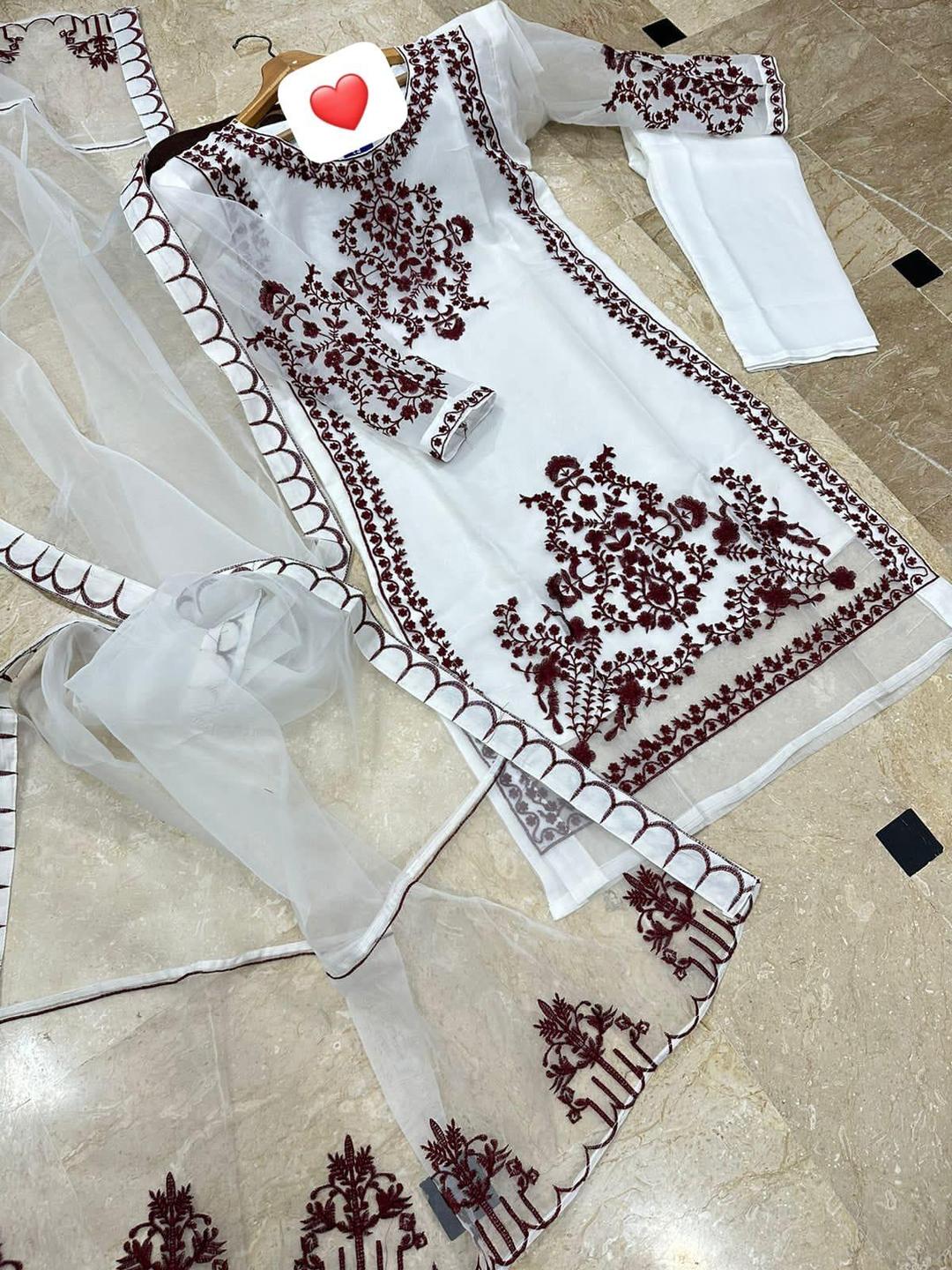 3-Piece Organza Embroidered Stitched Suit