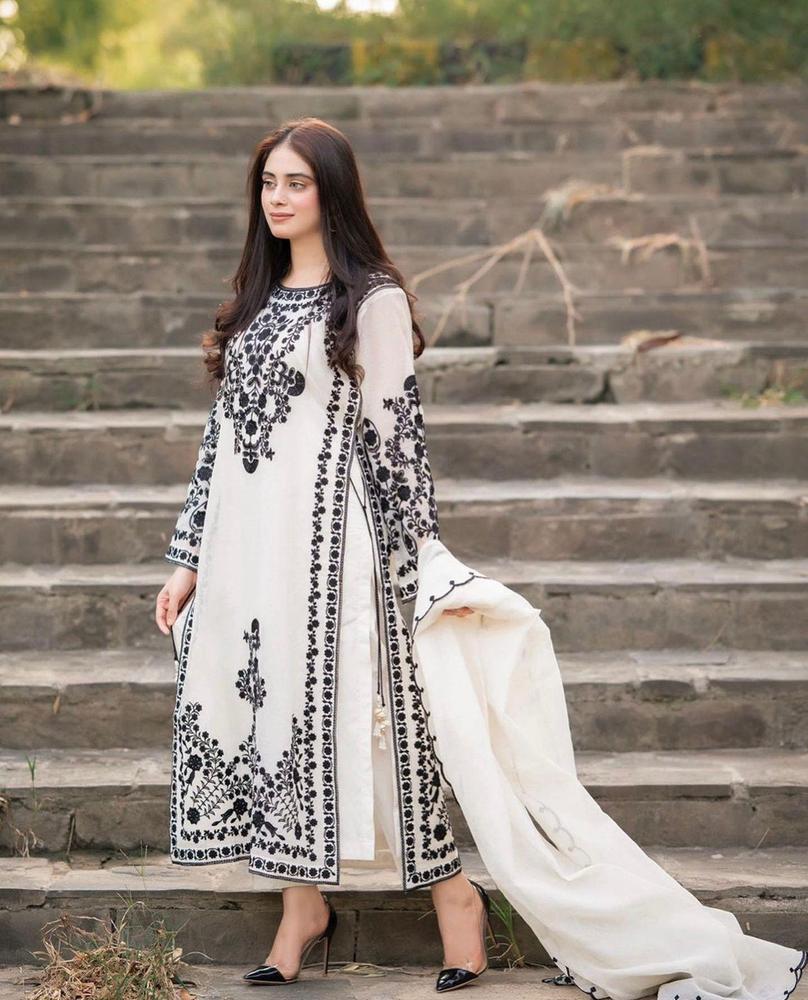 3-Piece Organza Embroidered Stitched Suit