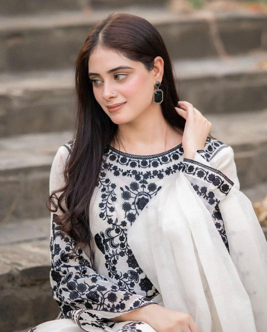3-Piece Organza Embroidered Stitched Suit