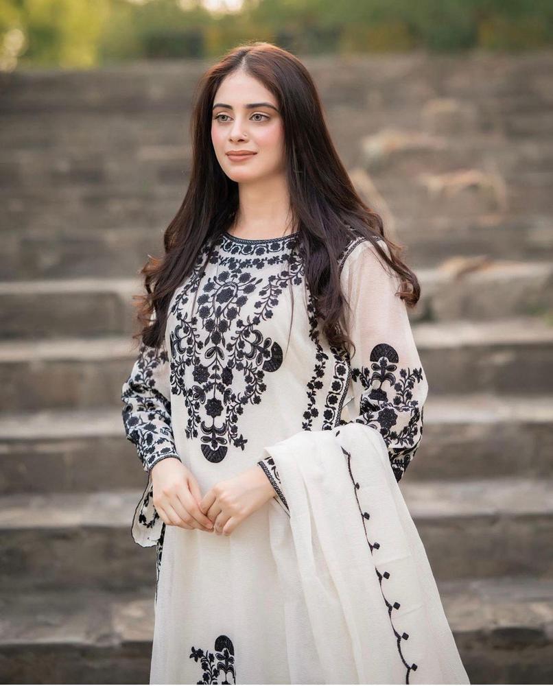 3-Piece Organza Embroidered Stitched Suit