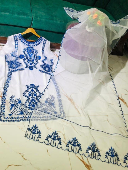 3-Piece Organza Embroidered Stitched Suit