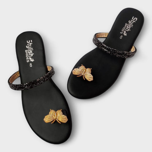 Live beautifully, walk gracefully - Flat Black Slippers