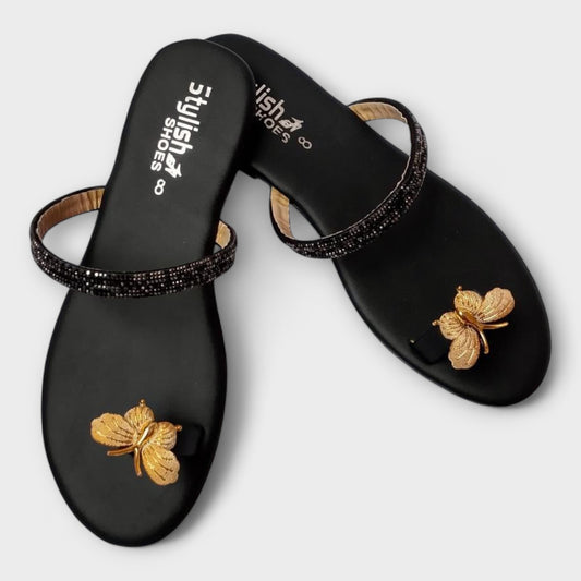 Live beautifully, walk gracefully - Flat Black Slippers