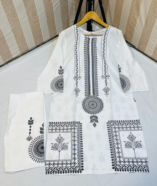 Breathable linen - 2 Pcs Women's Stitched Block Printed Suit