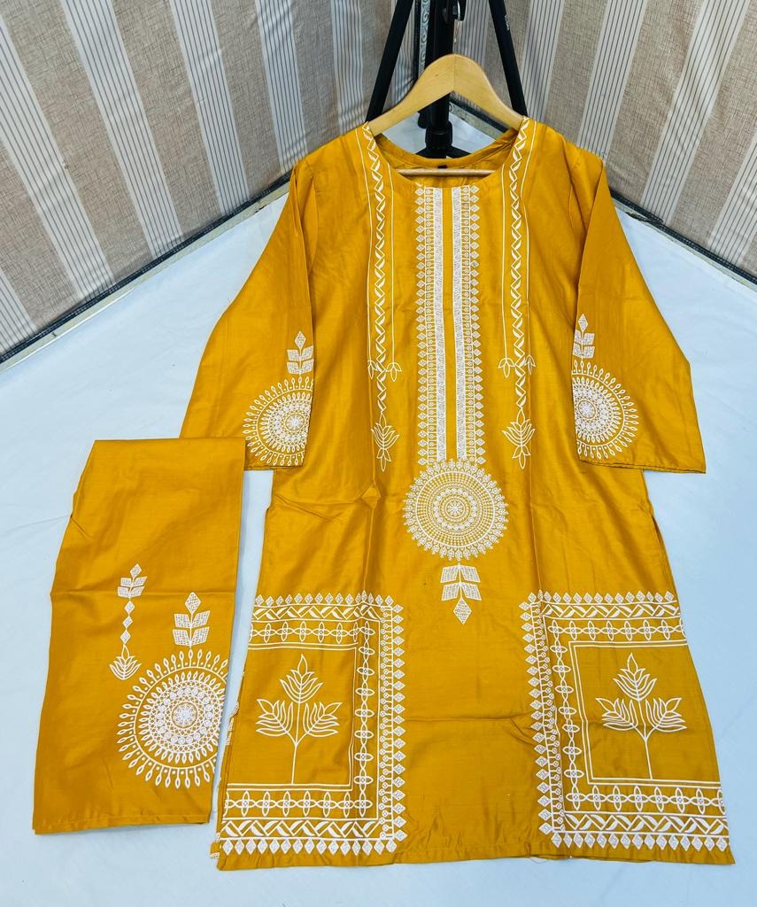 Breathable linen - 2 Pcs Women's Stitched Block Printed Suit