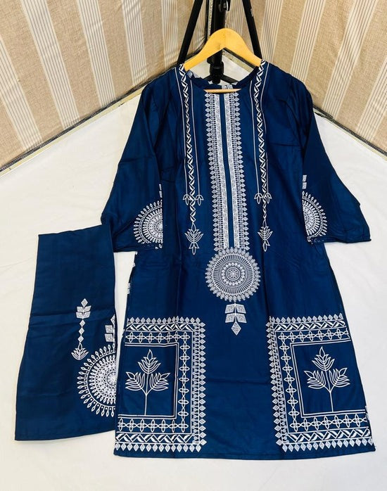 Breathable linen - 2 Pcs Women's Stitched Block Printed Suit