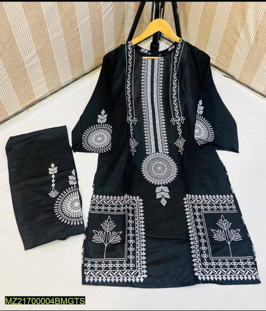 Breathable linen - 2 Pcs Women's Stitched Block Printed Suit